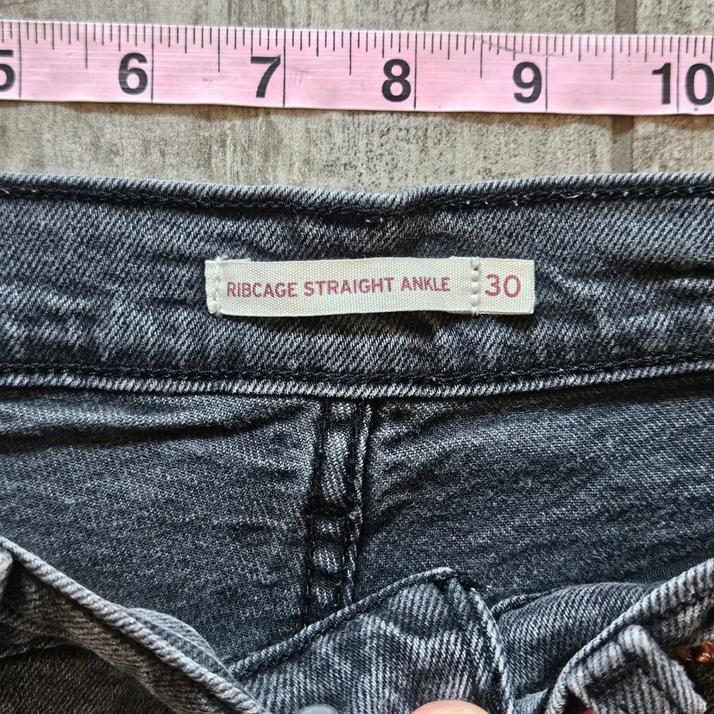 Levi's Ribcage Straight Ankle Jeans Womens 30 Grey High Rise Button Fly‎ Stretch